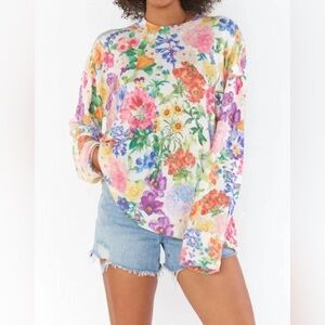 NWT Show Me Your Mumu Sue Cuffed Tunic Sweater Ivory Botanical Floral Knit S